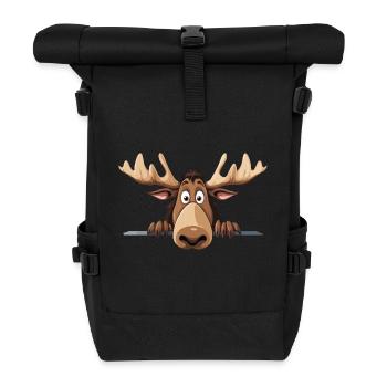Moose Peeking Cute Adorable Funny Animal Cartoon - Roll Top Backpack - black - Front