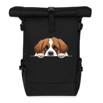 Saint Bernard Peeking Cute Adorable Funny Animal - Roll Top Backpack - black - Front