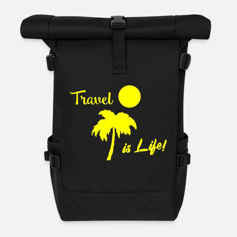 travel is life - Rolltop Rucksack - Schwarz