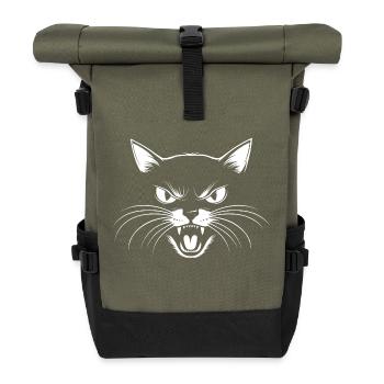 Böse Katze / Katzenkopf / Face - Rolltop Rucksack - Olive/Schwarz - Vorne
