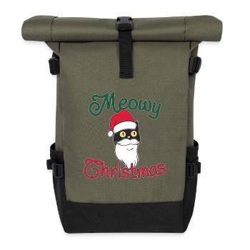 Weihnachtskatze meowy Christmas Katzen Xmas - Rolltop Rucksack - Olive/Schwarz - Vorne