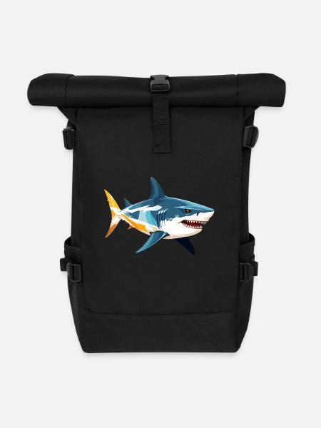 Hai Vektor Kunst mit lebendiger Farbillustration - Rolltop Rucksack - Schwarz