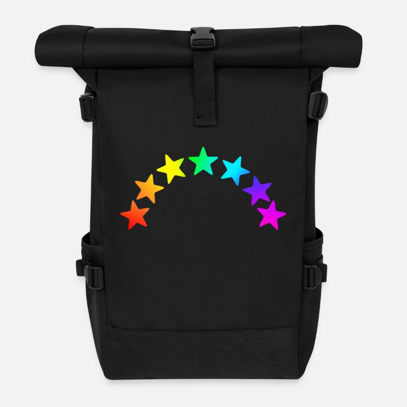 bunte Sterne - Regenbogen Farbverlauf - Rolltop Rucksack - Schwarz