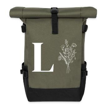 Minimalistische Blumen - Rolltop Rucksack - Olive/Schwarz - Vorne