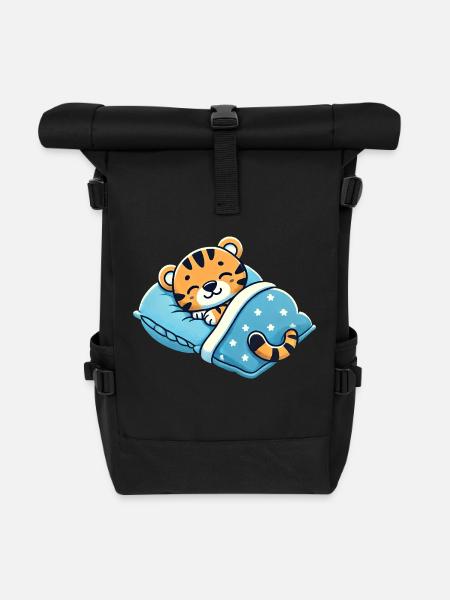 Tiger Sleeping In Bed At Night Time - Rolltop Rucksack - Schwarz