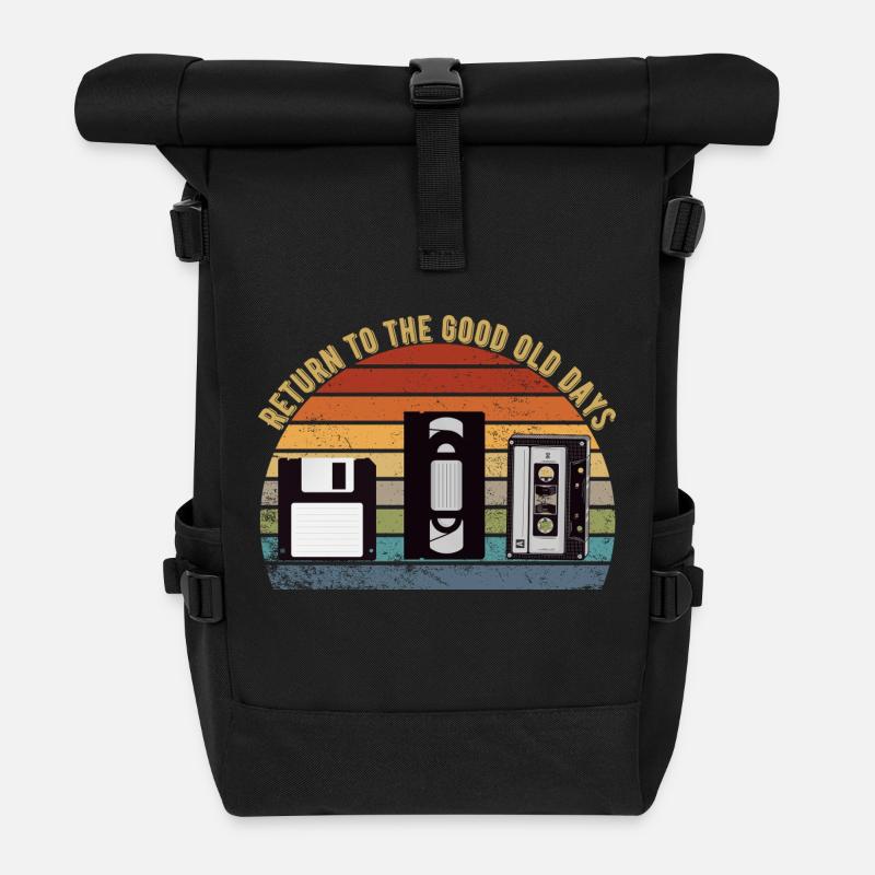 Nostalgie der 90er Jahre - Rolltop Rucksack - Schwarz