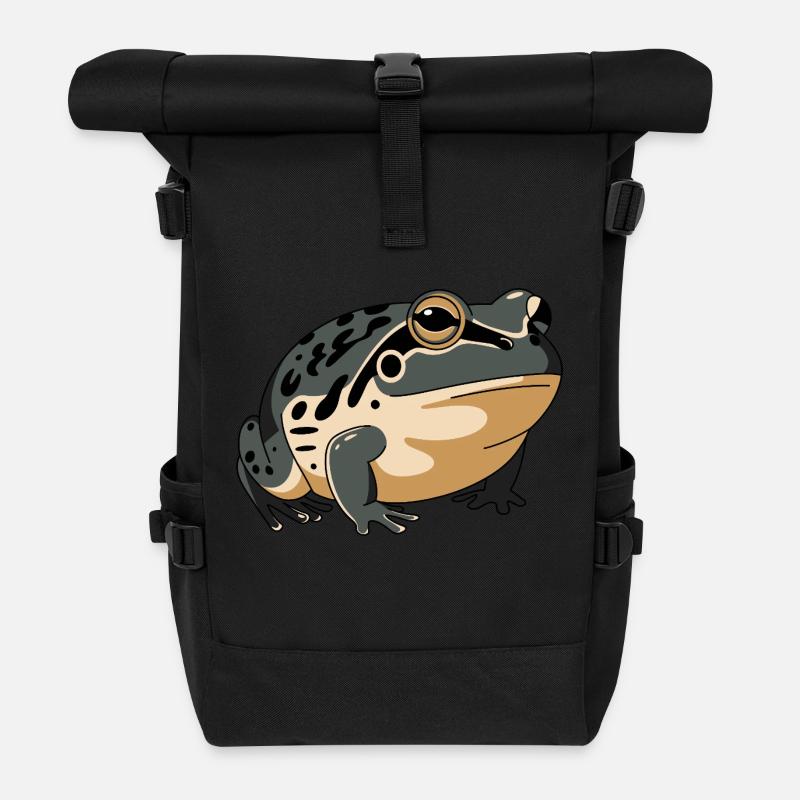 Unique Frog Illustration - Roll Top Backpack - black