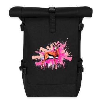 gazelle, illustration ,graffiti ,pink,colorful - Roll Top Backpack - black - Front