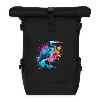 bird, heron, illustration ,graffiti ,colorful - Roll Top Backpack - black - Front