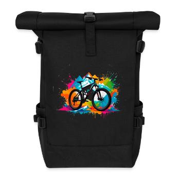 illustration,mountain bike,road bike,graffiti,colorful - Roll Top Backpack - black - Front