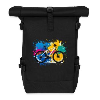 illustration,mountain bike,road bike,graffiti,colorful - Roll Top Backpack - black - Front
