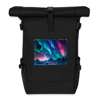 Polarlichter,Sterne,Nacht,Planeten,Himmel - Rolltop Rucksack - Schwarz - Vorne