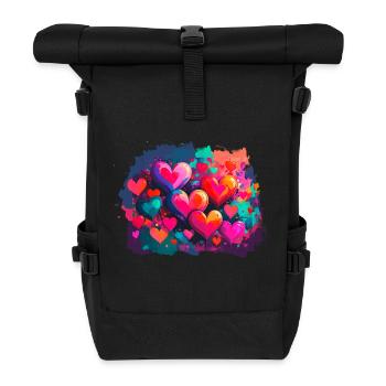 hearts,colorful,pink,graffiti,heart,painting - Roll Top Backpack - black - Front