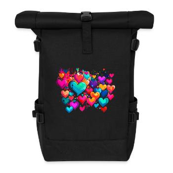 hearts,colorful,pink,graffiti,heart,painting - Roll Top Backpack - black - Front