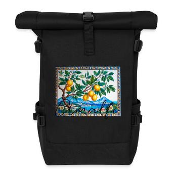 Amalfi, Lemons, Porcelain, Landscape, Lemon - Roll Top Backpack - black - Front