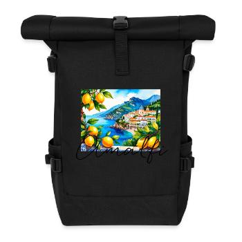 Amalfi, Lemons, Porcelain, Landscape, Lemon - Roll Top Backpack - black - Front