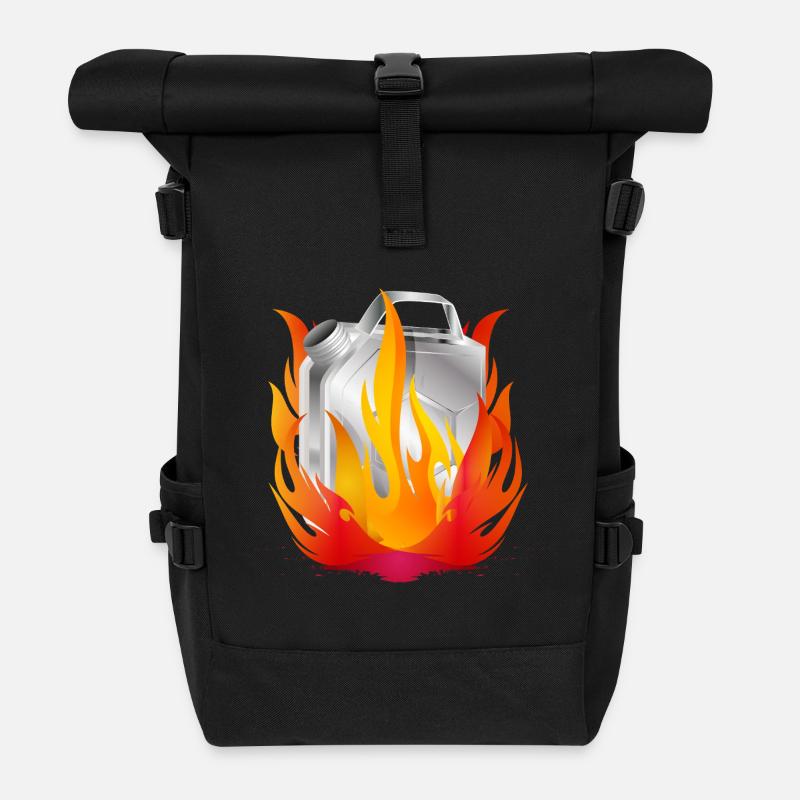 Cartouche d’essence chromée brûlante dans un style rétro - Sac à dos roll top - noir