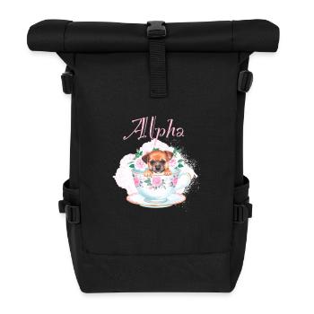 hund in tasse,hündchen, tasse,alpha, rosa, rosen - Rolltop Rucksack - Schwarz - Vorne