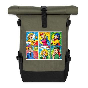 Pop art, personnages caricaturaux colorés, bande dessinée - Sac à dos roll top - olive/noir - Devant