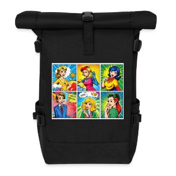 Pop art ,colorful cartoonish characters, comic - Roll Top Backpack - black - Front