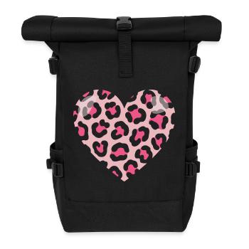 Leopard Liebe Herz - Rolltop Rucksack - Schwarz - Vorne