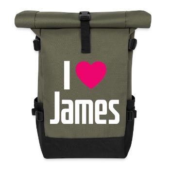 I Love James Pink Heart I Love James - Roll Top Backpack - olive/black - Front
