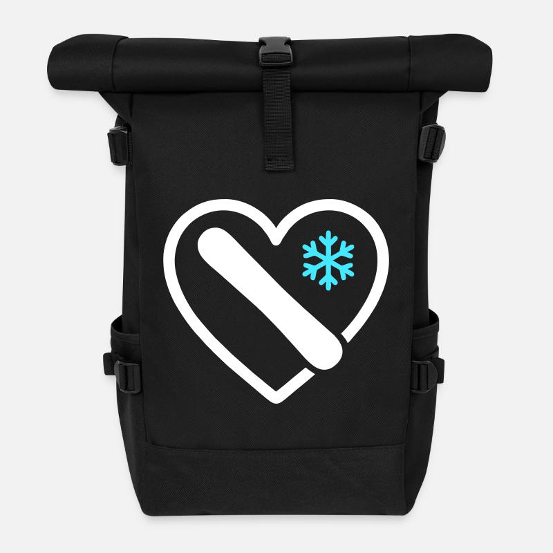 Snowboard Heart Mountain Winter Geschenk - Rolltop Rucksack - Schwarz