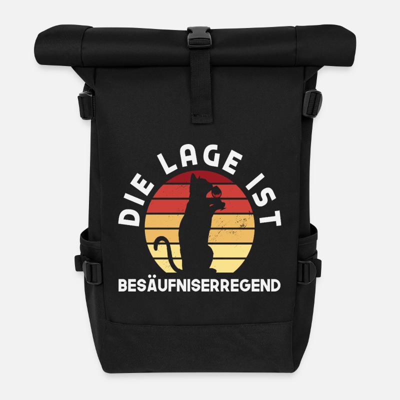 The situation is drunken, cat - Roll Top Backpack - black