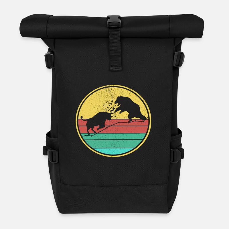 Taureau contre Ours rétro - Sac à dos roll top - noir
