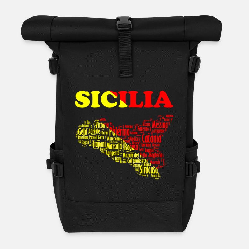 Sicily souvenir t-shirt with map and colors - Roll Top Backpack - black