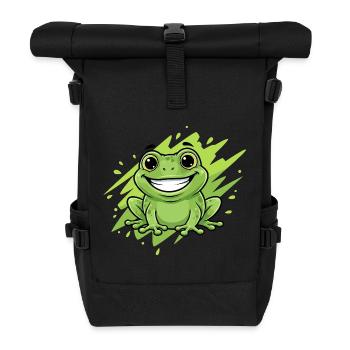 Fröhlicher Frosch Cartoon Grün Neon - Rolltop Rucksack - Schwarz - Vorne
