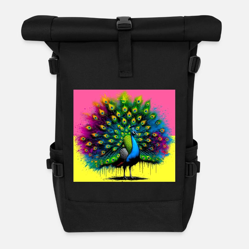 peacock - Roll Top Backpack - black