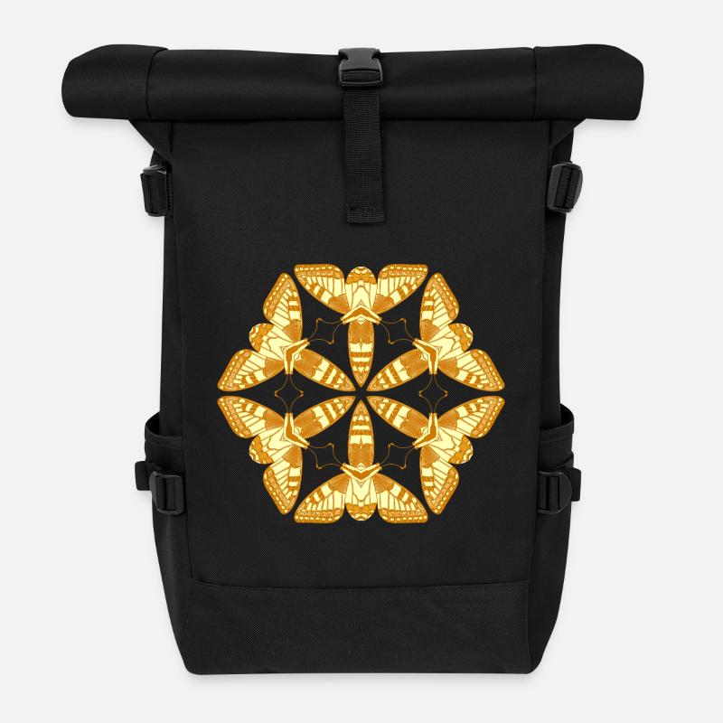 Golden Mandala Butterflies – Insects - Roll Top Backpack - black