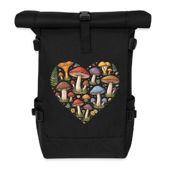 Mushroom Heart Forest Mosaic - Roll Top Backpack - black - Front