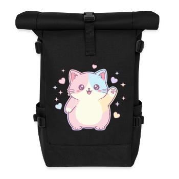 Pastel Kitten Heart Joy - Roll Top Backpack - black - Front