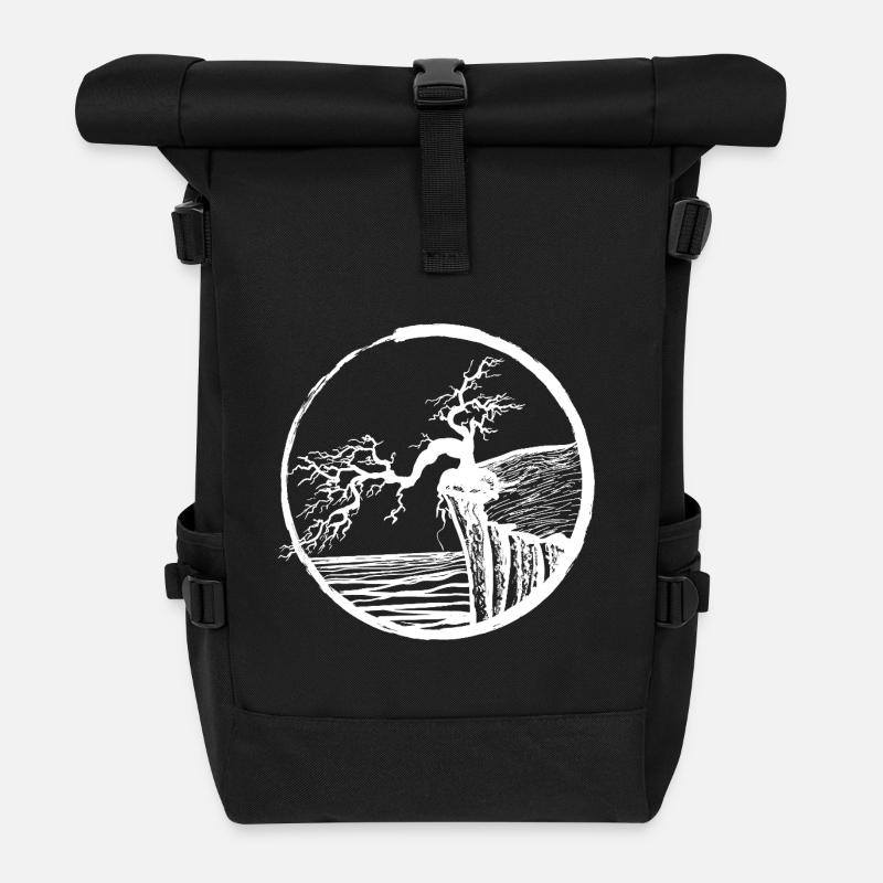 Landschaft mit Baum am Klippenrand - Rolltop Rucksack - Schwarz