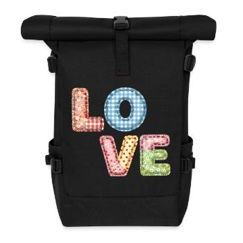 Love Patchwork Design Bunte Stoffflicken - Rolltop Rucksack - Schwarz - Vorne