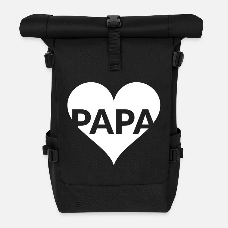 PAPA Herzliebe Design - Rolltop Rucksack - Schwarz