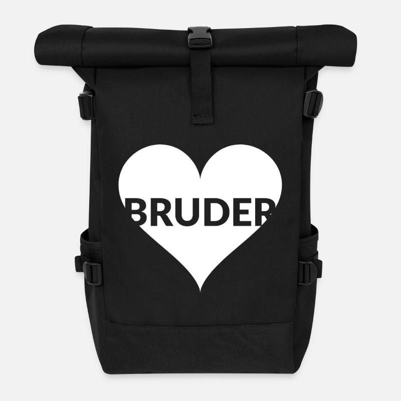 Bruder Herz Typo-Design - Rolltop Rucksack - Schwarz