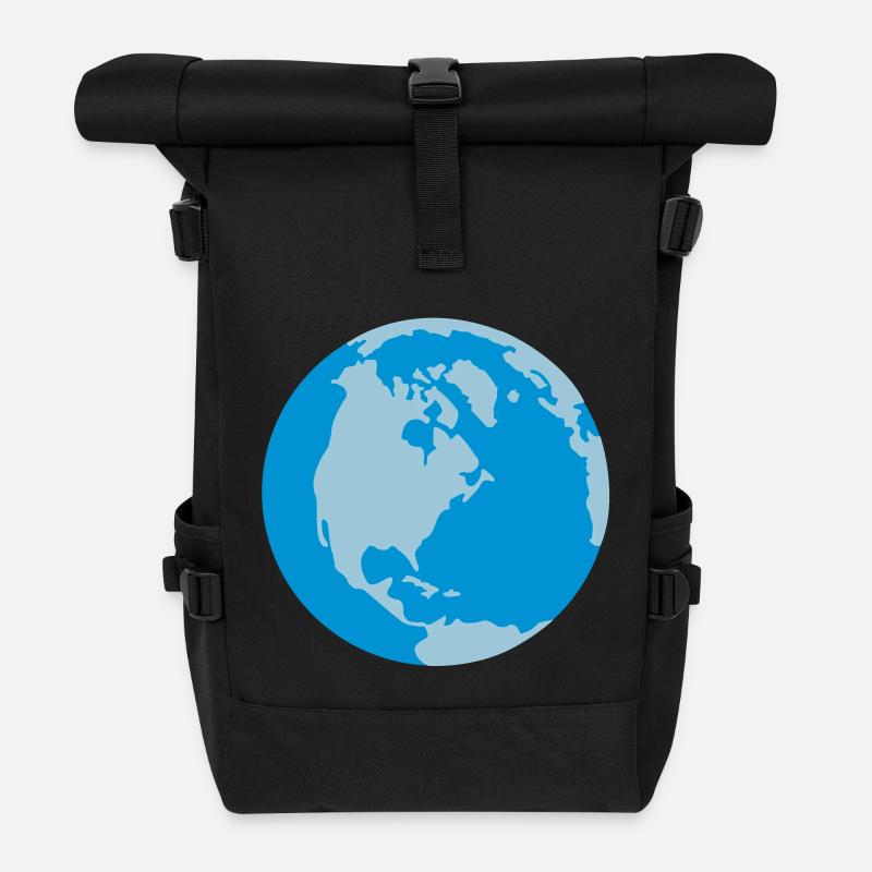 Weltkugel - Rolltop Rucksack - Schwarz