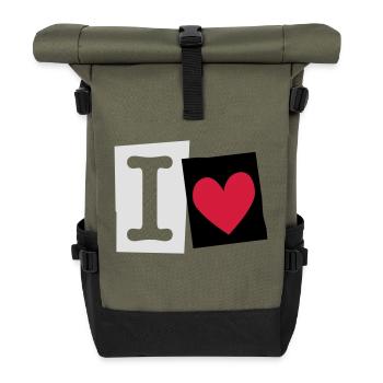 I Love (cutter font) - Roll Top Backpack - olive/black - Front