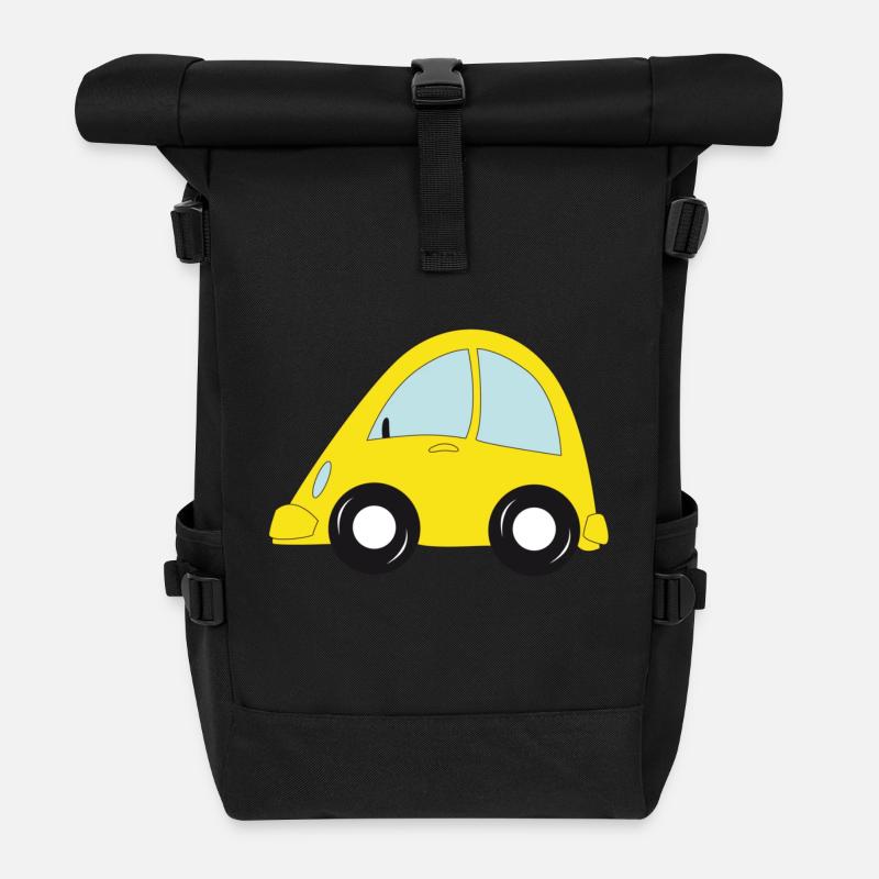 yellow car - Roll Top Backpack - black