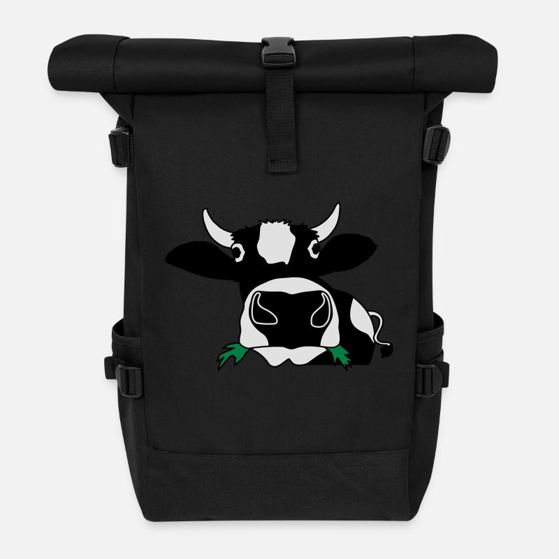Happy cow eating healthy gras - Roll Top Backpack - black