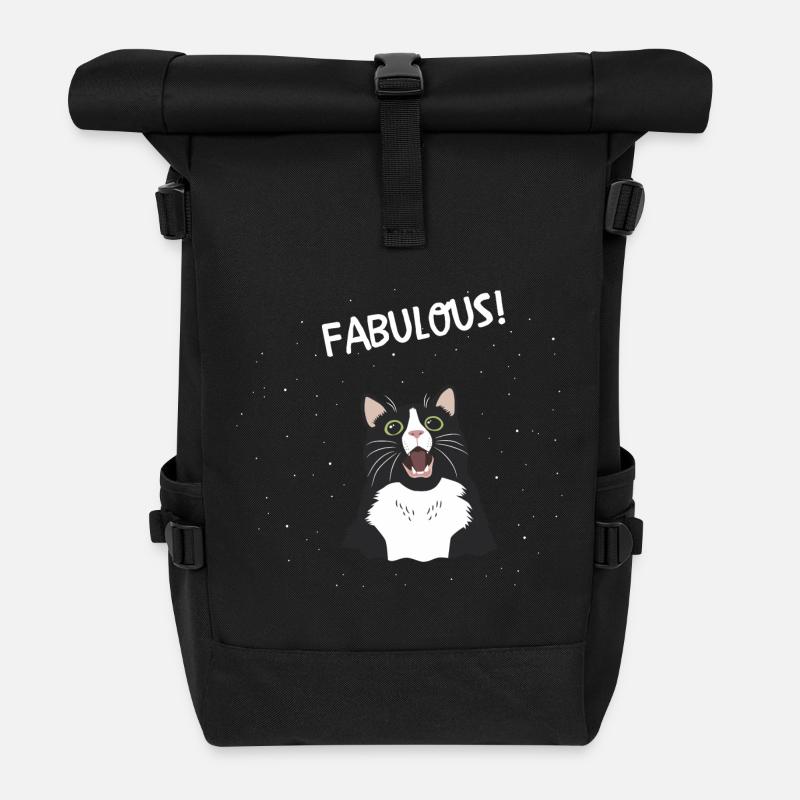 fabulous cat - Roll Top Backpack - black