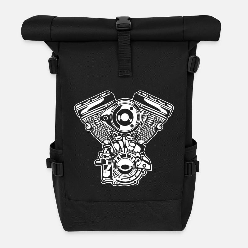 Motorrad Motor / Engine 01_weiß - Rolltop Rucksack - Schwarz