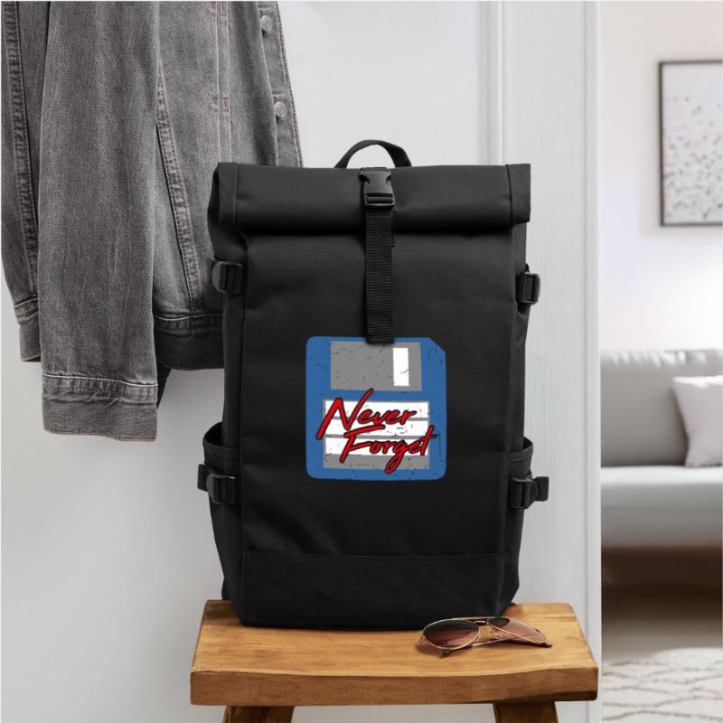 Never Forget Diskette Computer Memory PC Retro Roll Top Backpack