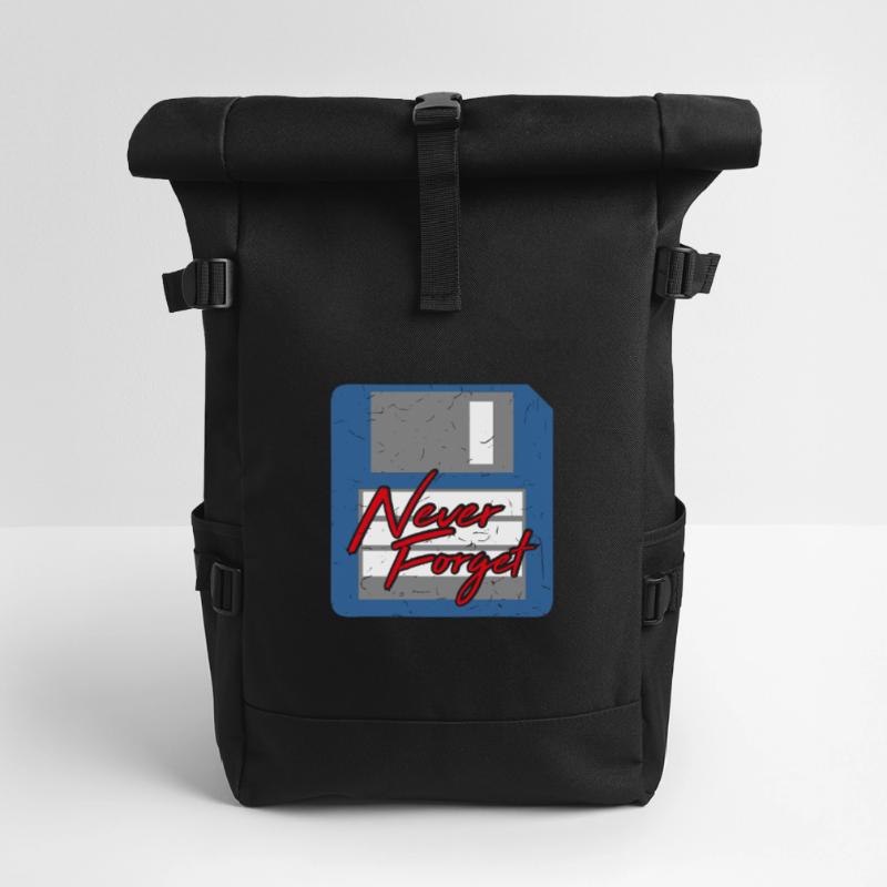 Never Forget Diskette Computer Memory PC Retro Roll Top Backpack