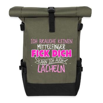 Fick dich lächeln - Rolltop Rucksack - Olive/Schwarz - Vorne