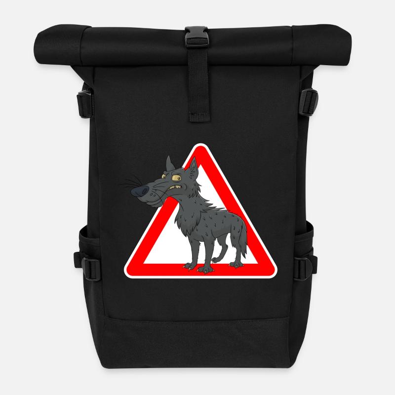 wolf - Roll Top Backpack - black