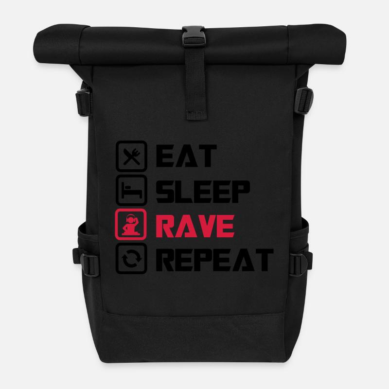 sleep Rave repeat - Roll Top Backpack - black